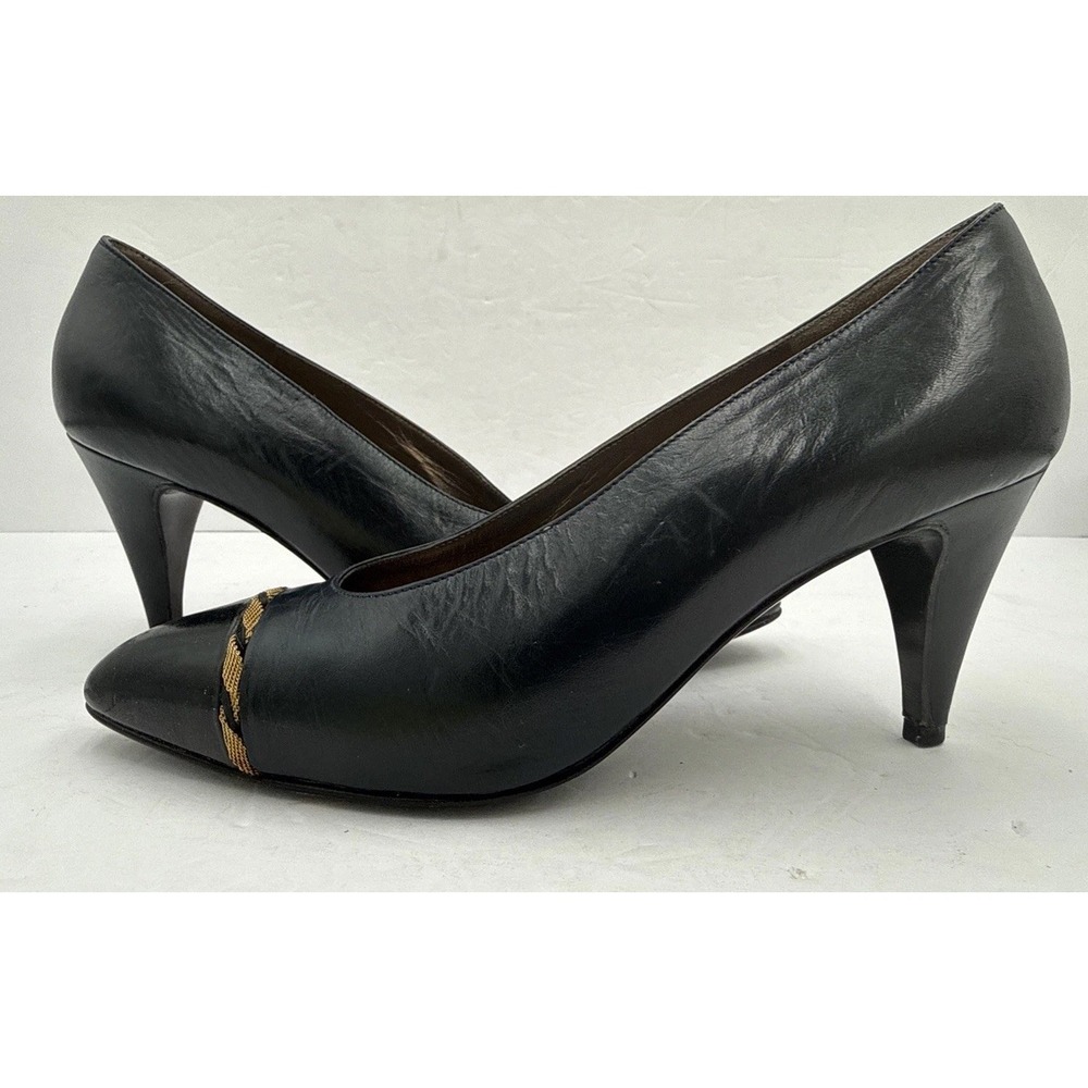 Vintage Bruno Magli Italy Handmade Pumps Heels Shoes Black 80s 90s Size 7 B